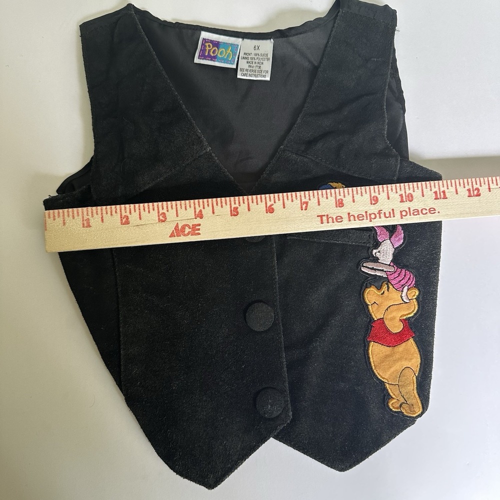 VTG Y2k‎ Winnie the Pooh Unlimited Vest 6X Black Suede  Waistcoat Button - Picture 5 of 6